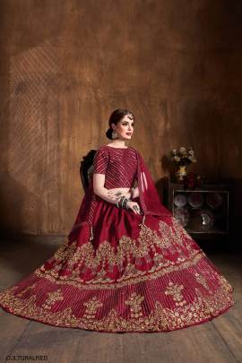 Red Art Silk Lehenga Choli From Cultural by Zee Clothing