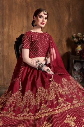 Red Art Silk Lehenga Choli From Cultural by Zee Clothing