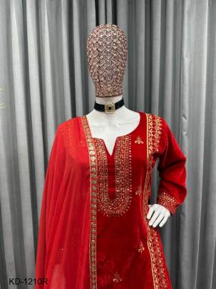 RED Beautiful Designer Suit On havy Velvet Febric KD 1210