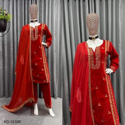 RED Beautiful Designer Suit On havy Velvet Febric KD 1210