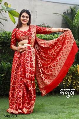 Red Beautiful Gharchola Bandhani Saree Catalog Sagun