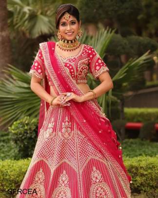 Red Colour Embroidered Attractive Party Wear Silk Lehenga choli