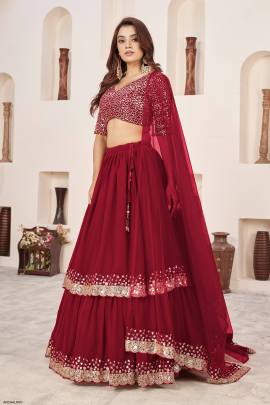 Red Georgette Lehenga Choli From Anchal by Zeel Clothing