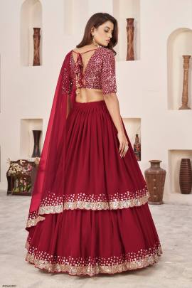 Red Georgette Lehenga Choli From Anchal by Zeel Clothing