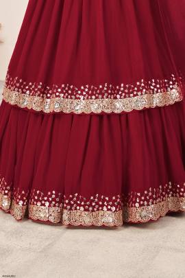 Red Georgette Lehenga Choli From Anchal by Zeel Clothing