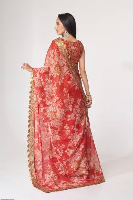 Red Organza Floral Sarees Vol 1 by Zeel Clothing