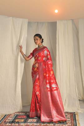 Red Premium Orgenza Silk Zari Weaving Saree 