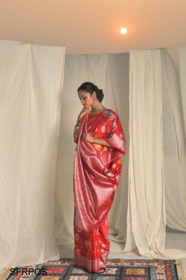 Red Premium Orgenza Silk Zari Weaving Saree