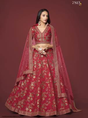 Red Slub Silk Lehenga Choli From The Modern Vibes Vol 2 by Zeel Clothing