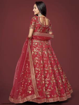 Red Slub Silk Lehenga Choli From The Modern Vibes Vol 2 by Zeel Clothing