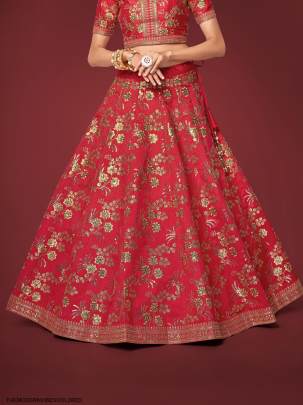 Red Slub Silk Lehenga Choli From The Modern Vibes Vol 2 by Zeel Clothing