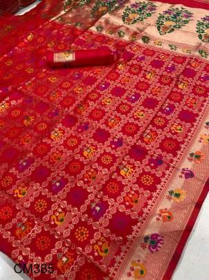 Red Soft Lichi Silk Organic Banarasi Saree Indian Wedding CM385