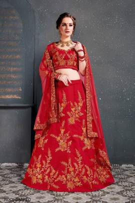 Red Slub Silk Lehenga Choli From Roohbab by Zeel Clothing 