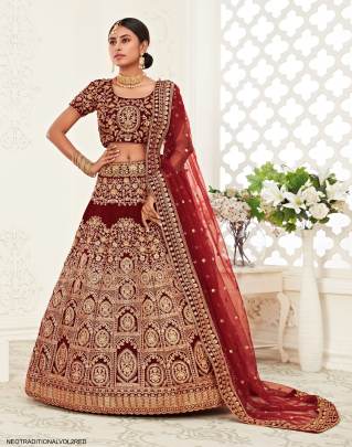 Red Velvet Lehenga Choli From Neo Traditional Vol 2 by Zeel Clothing