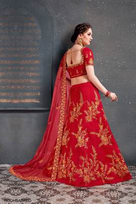 Red Slub Silk Lehenga Choli From Roohbab by Zeel Clothing