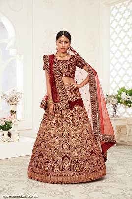 Red Velvet Lehenga Choli From Neo Traditional Vol 2 by Zeel Clothing