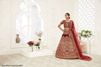 Red Velvet Lehenga Choli From Neo Traditional Vol 2 by Zeel Clothing