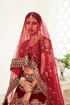 Red Velvet Lehenga Choli From Neo Traditional Vol 2 by Zeel Clothing