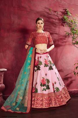 Rose Pink Heavy Banglori Silk Lehenga Choli From Carnations by Zeel Clothing