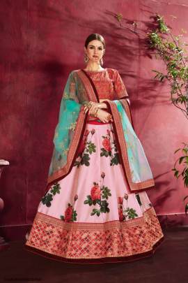 Rose Pink Heavy Banglori Silk Lehenga Choli From Carnations by Zeel Clothing