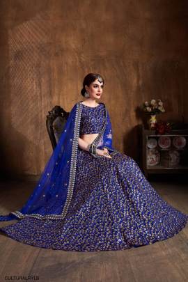 Royal Blue Raw Silk Lehenga Choli From Cultural by Zee Clothing