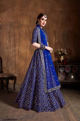 Royal Blue Raw Silk Lehenga Choli From Cultural by Zee Clothing