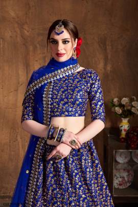 Royal Blue Raw Silk Lehenga Choli From Cultural by Zee Clothing