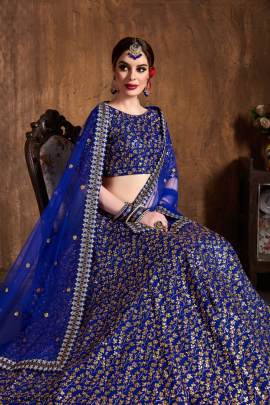 Royal Blue Raw Silk Lehenga Choli From Cultural by Zee Clothing