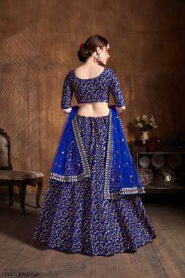 Royal Blue Raw Silk Lehenga Choli From Cultural by Zee Clothing