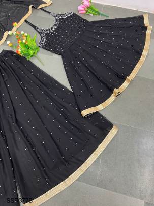 Selfie Black Faux Georgette With Embroidery Work With Rivet Moti Work Sharara Suit SSR377