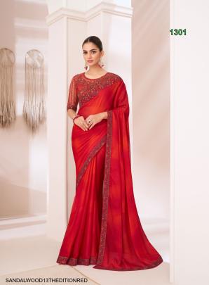 Shaded Silver Chiffon Saree in Red