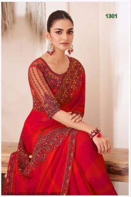 Shaded Silver Chiffon Saree in Red