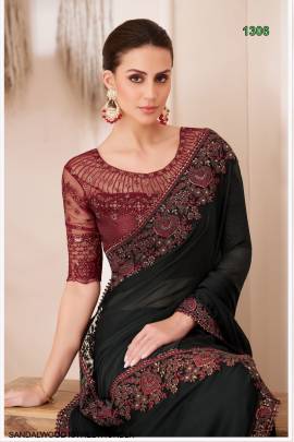 Silk Chiffon Saree in Black