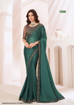 Silk Pattern Georgette Saree in Dark Rama Green