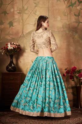 Sky Blue and Beige Organza Lehenga Choli From Floral Vol 1 by Zeel Clothing