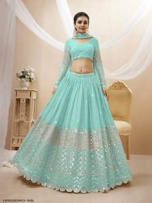 Sky Blue Georgette Sequence Zari Embroidered Work Lehenga Expression Vol 1 by Zeel Clothing 