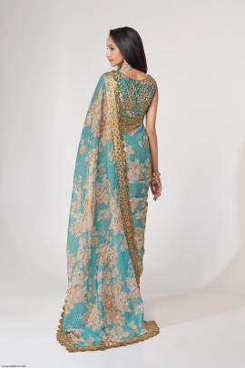 Sky Blue Organza Floral Sarees Vol 1 by Zeel Clothing