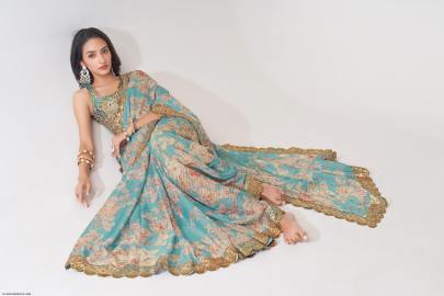 Sky Blue Organza Floral Sarees Vol 1 by Zeel Clothing