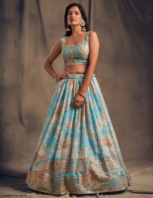 Sky Blue Organza Lehenga Choli From Floral Vol 2 by Zeel Clothing