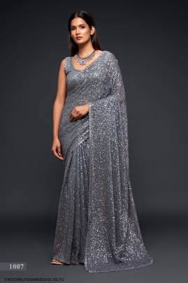 Slate Grey Georgette Multiple Sequence Embroidery The Starlite Sarees Vol 1 By Zeel Clothing