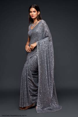 Slate Grey Georgette Multiple Sequence Embroidery The Starlite Sarees Vol 1 By Zeel Clothing