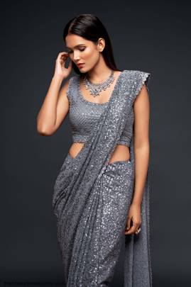 Slate Grey Georgette Multiple Sequence Embroidery The Starlite Sarees Vol 1 By Zeel Clothing