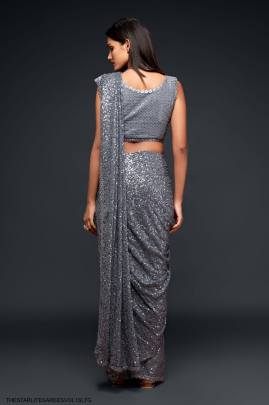 Slate Grey Georgette Multiple Sequence Embroidery The Starlite Sarees Vol 1 By Zeel Clothing