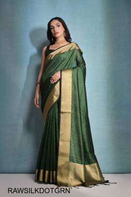 Soft Banarasi Raw Silk Saree in Dark Green