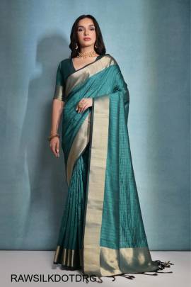 Soft Banarasi Raw Silk Saree in Dark Rama Green