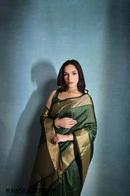 Soft Banarasi Raw Silk Saree in Dark Green