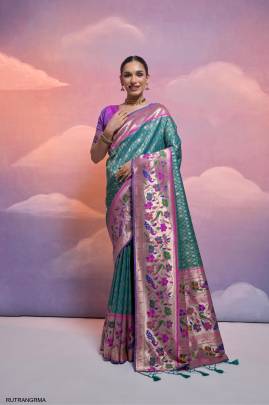 Soft Banarasi Silk Paithani Saree in Rama