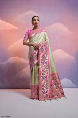 Soft Banarasi Silk Paithani Saree in Light Pista