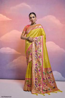 Soft Banarasi Silk Paithani Saree in Yellow