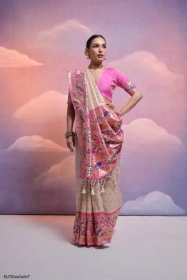 Soft Banarasi Silk Paithani Saree in Off White